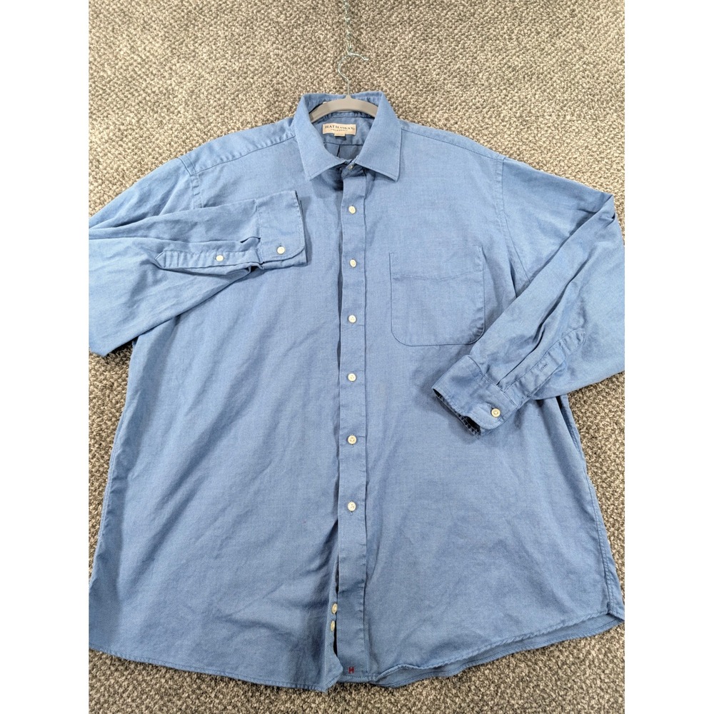 Hathaway Classic Hobnail Oxford Shirt Mens 17.5 34 Blue Cotton Button Down USA